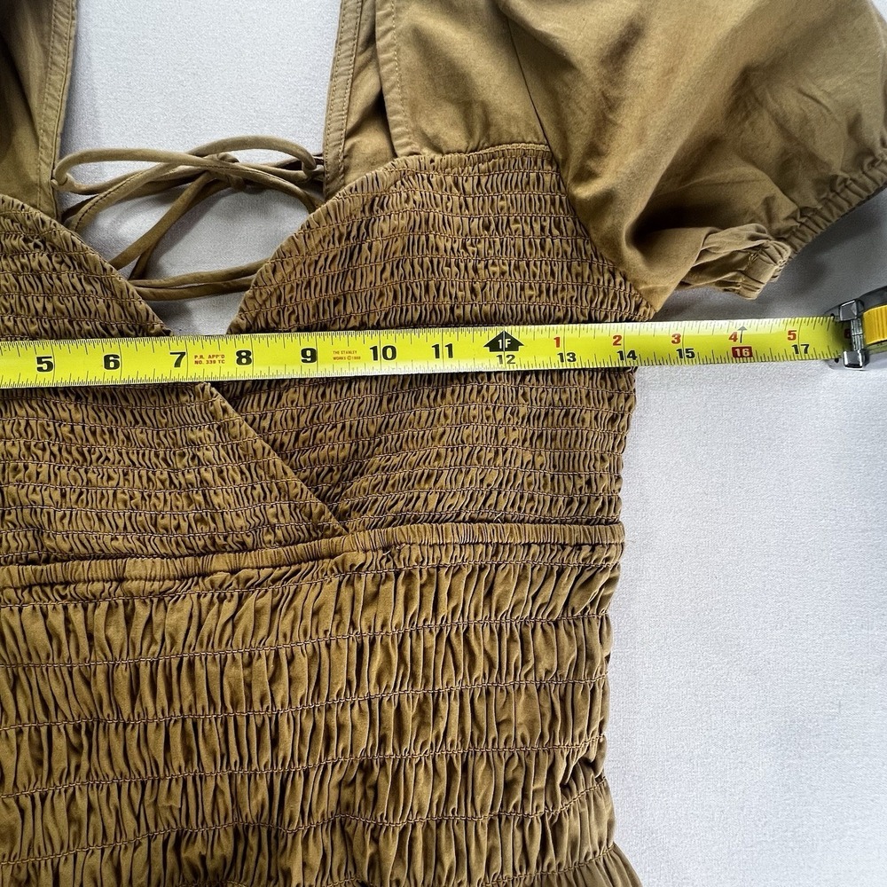 Forever That Girl Smocked Tan V Neck Crop Anthropologie Shirt M Boho Whimsical - Picture 7 of 9